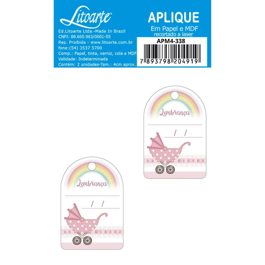 Aplique Litoarte APM4-338 4cm Lembrança Carrinho de Bebê Feminino 2 peças - Palácio da Arte