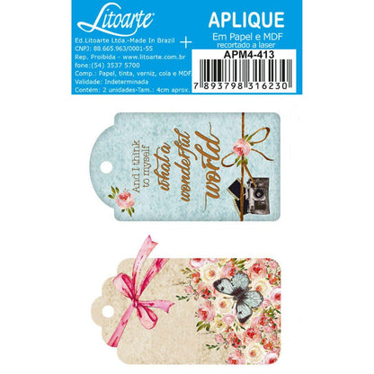 Aplique Litoarte APM4-413 4cm Tag Borboleta e Laço 2 peças - Palácio da Arte
