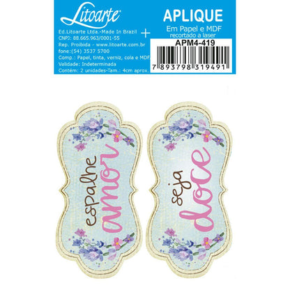 Aplique Litoarte APM4-419 4cm Tag Frase 2 peças - Palácio da Arte