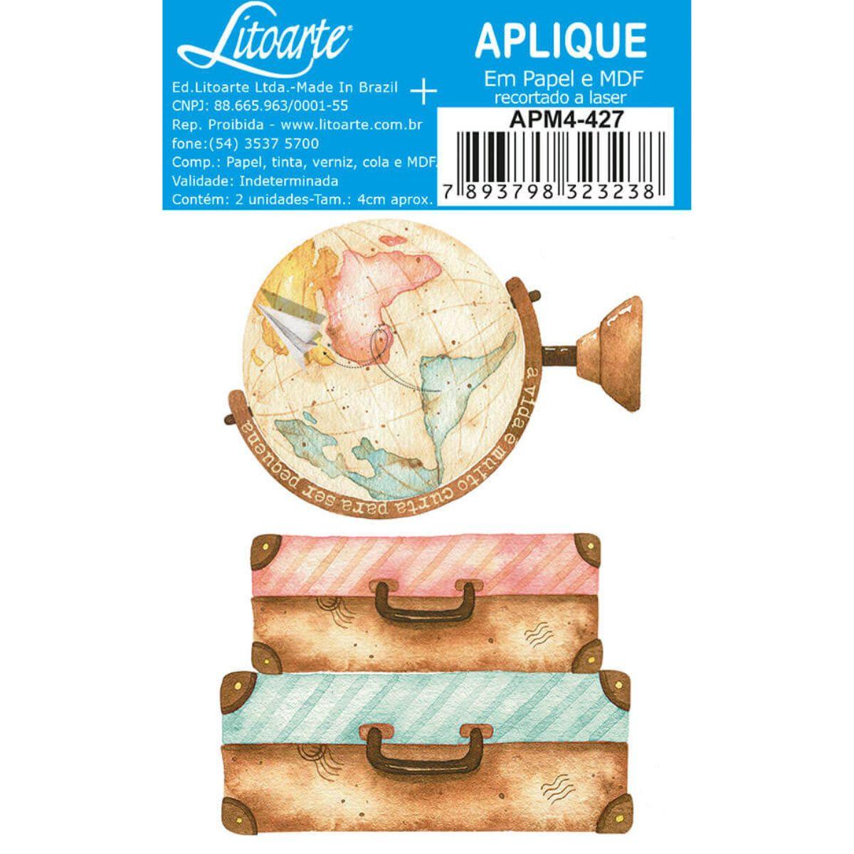 Aplique Litoarte APM4-427 4cm Kit Viagem Mala Globo 2 peças - Palácio da Arte