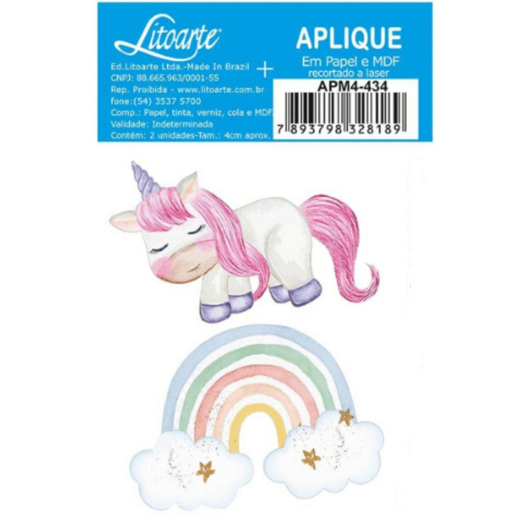 Aplique Litoarte APM4-434 4cm Algodão Doce Unicórnio e Arco-Íris 2 peças - Palácio da Arte