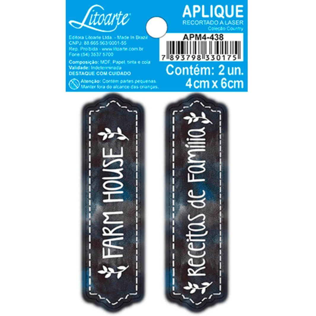 Aplique Litoarte APM4-438 4cm Country Letreiros 2 peças - Palácio da Arte