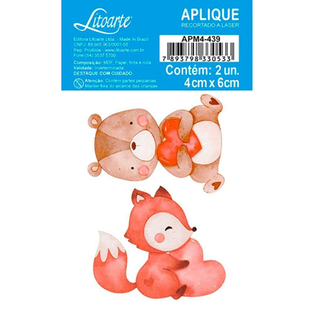 Aplique Litoarte APM4-439 4cm Amor Aquarela Urso e Raposa 2 peças - Palácio da Arte