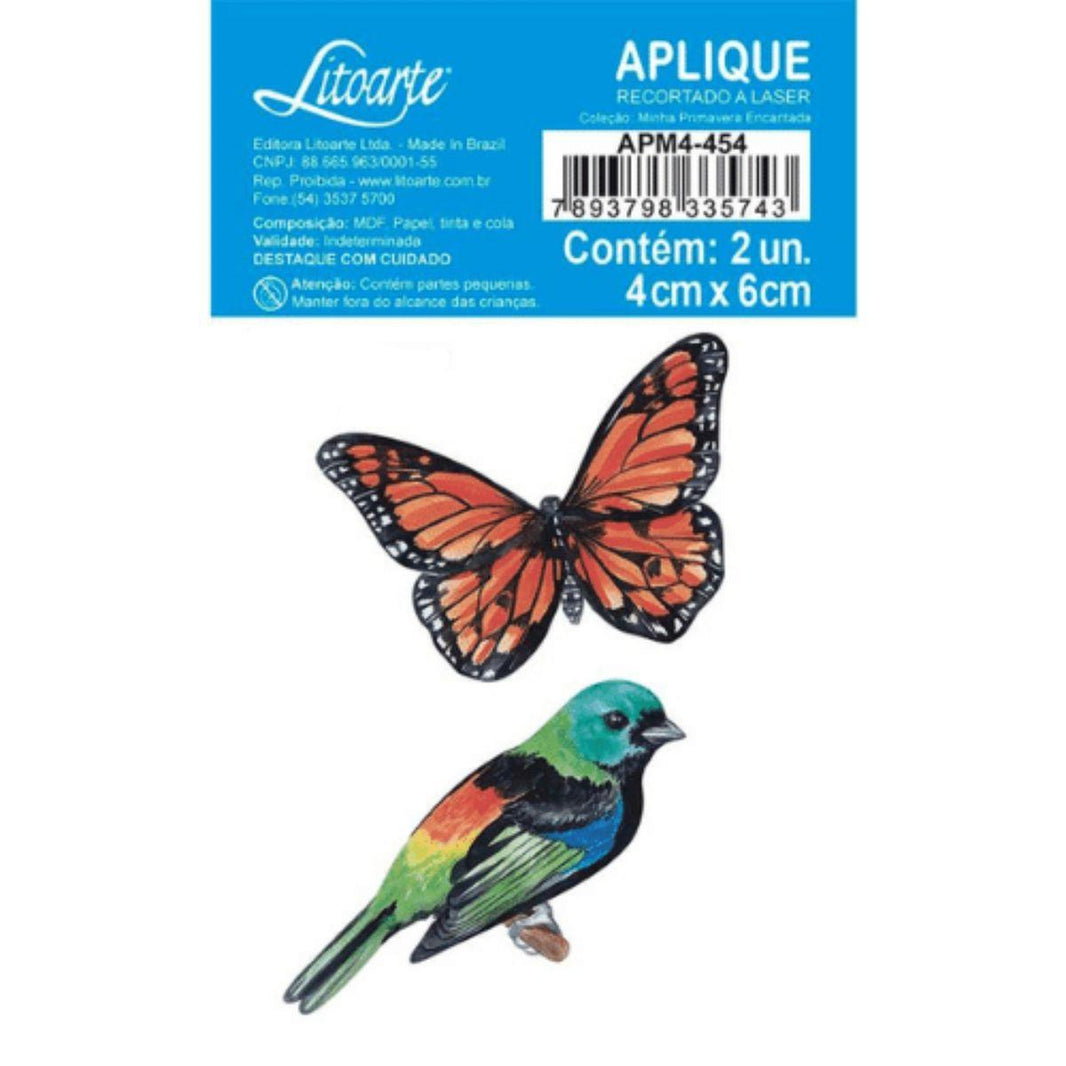 Aplique Litoarte APM4-454 4cm Minha Primavera Encantada Pássaro e Borboleta 2 peças - Palácio da Arte