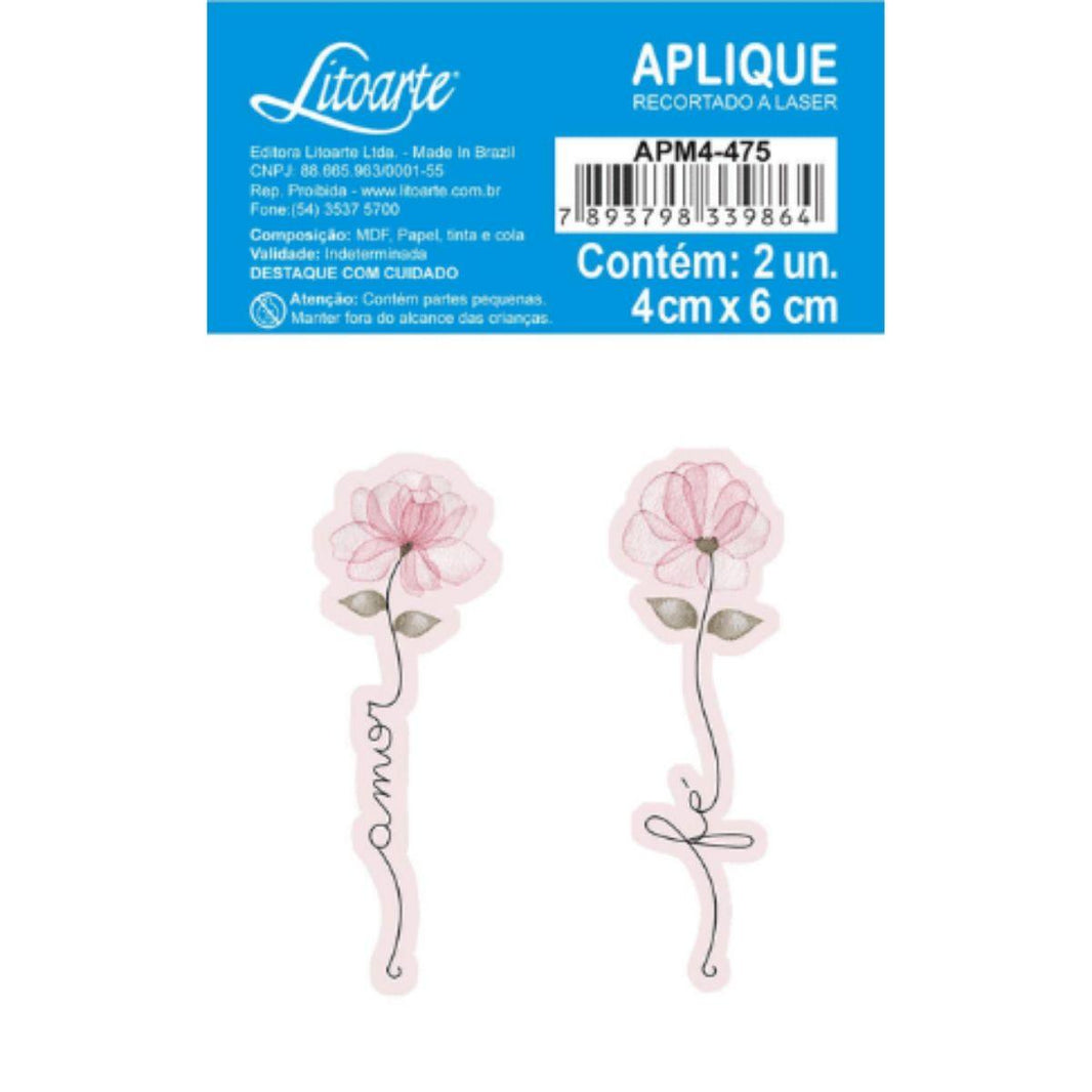 Aplique Litoarte APM4-475 4cm Dia das Mães Carinho Flores Amor e Fé 2 peças - Palácio da Arte