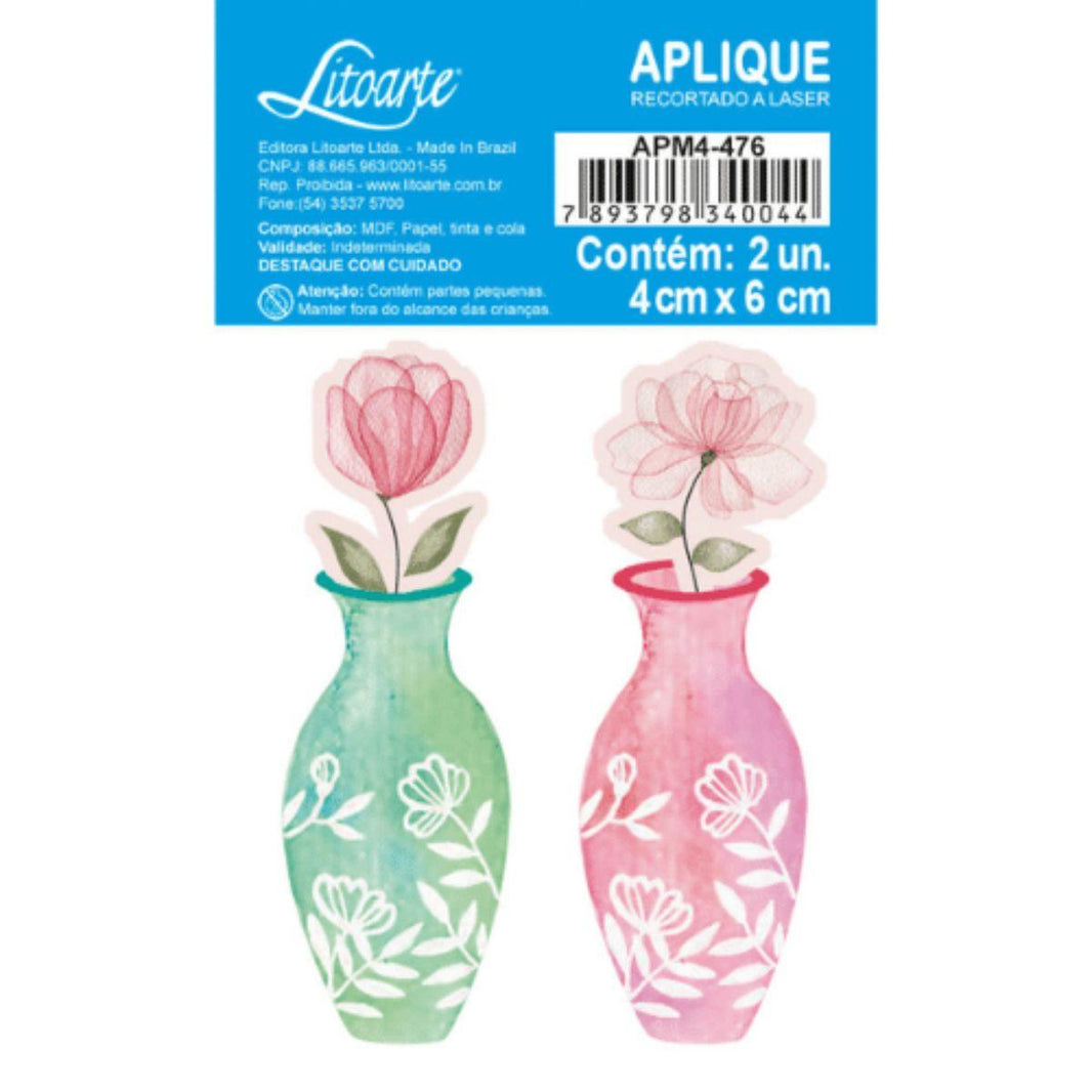 Aplique Litoarte APM4-476 4cm Dia das Mães Carinho Flores nos Vasos 2 peças - Palácio da Arte