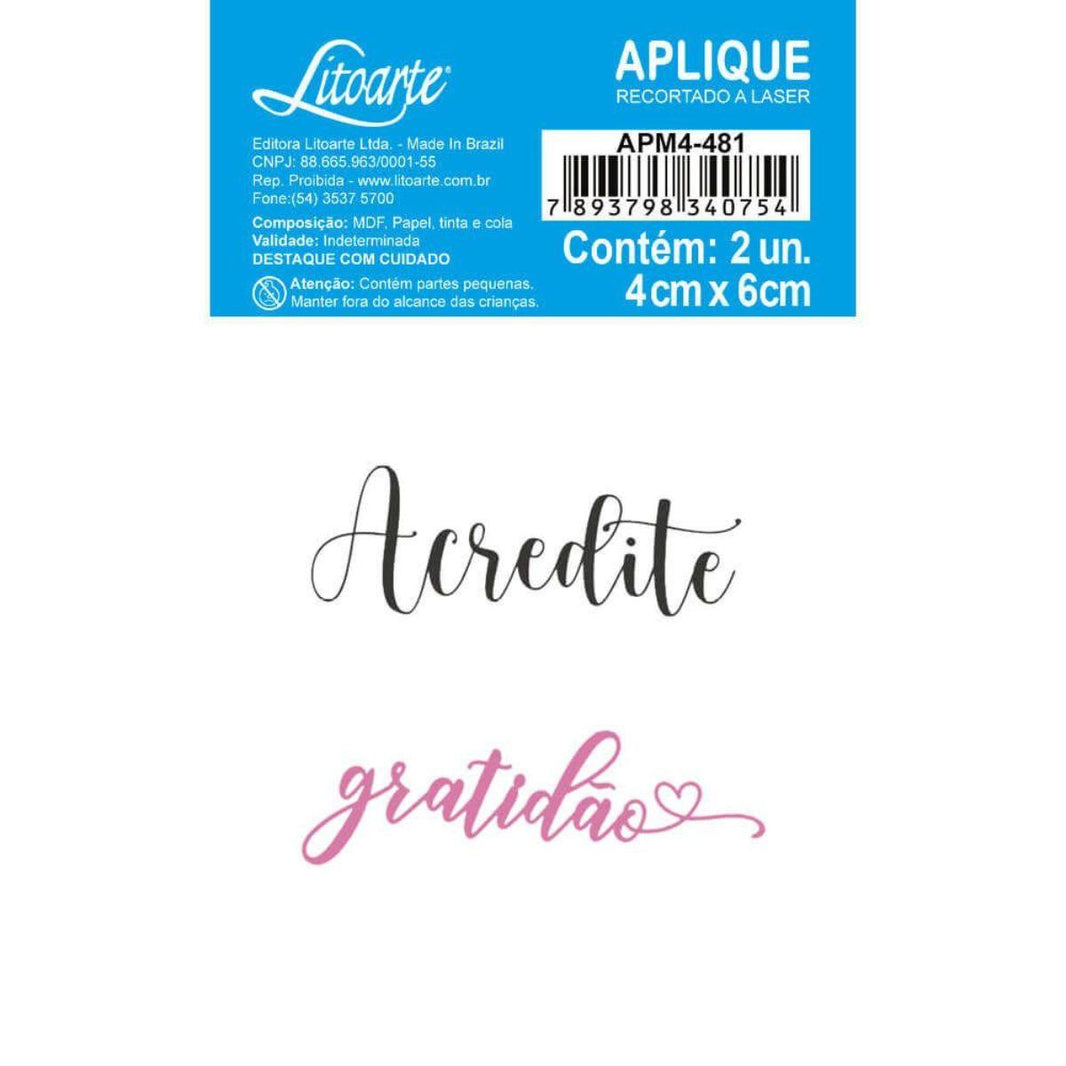 Aplique Litoarte APM4-481 4cm Renascer Acredite e Gratidão 2 peças - Palácio da Arte