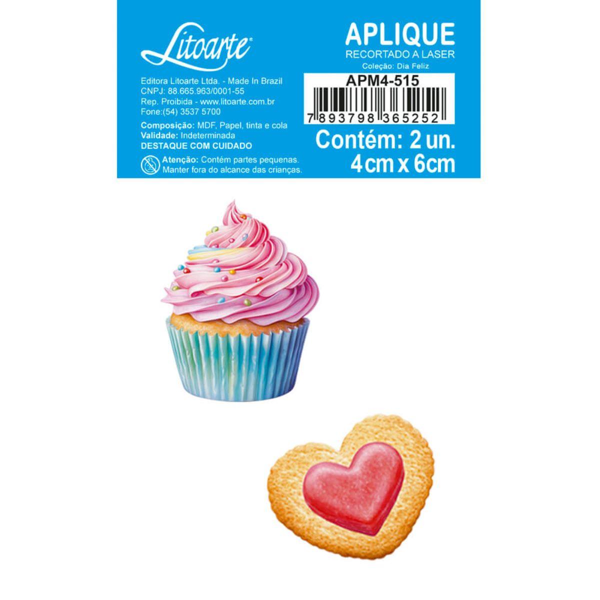 Aplique Litoarte APM4-515 4cm Cupcake e Biscoito 2 peças - Palácio da Arte