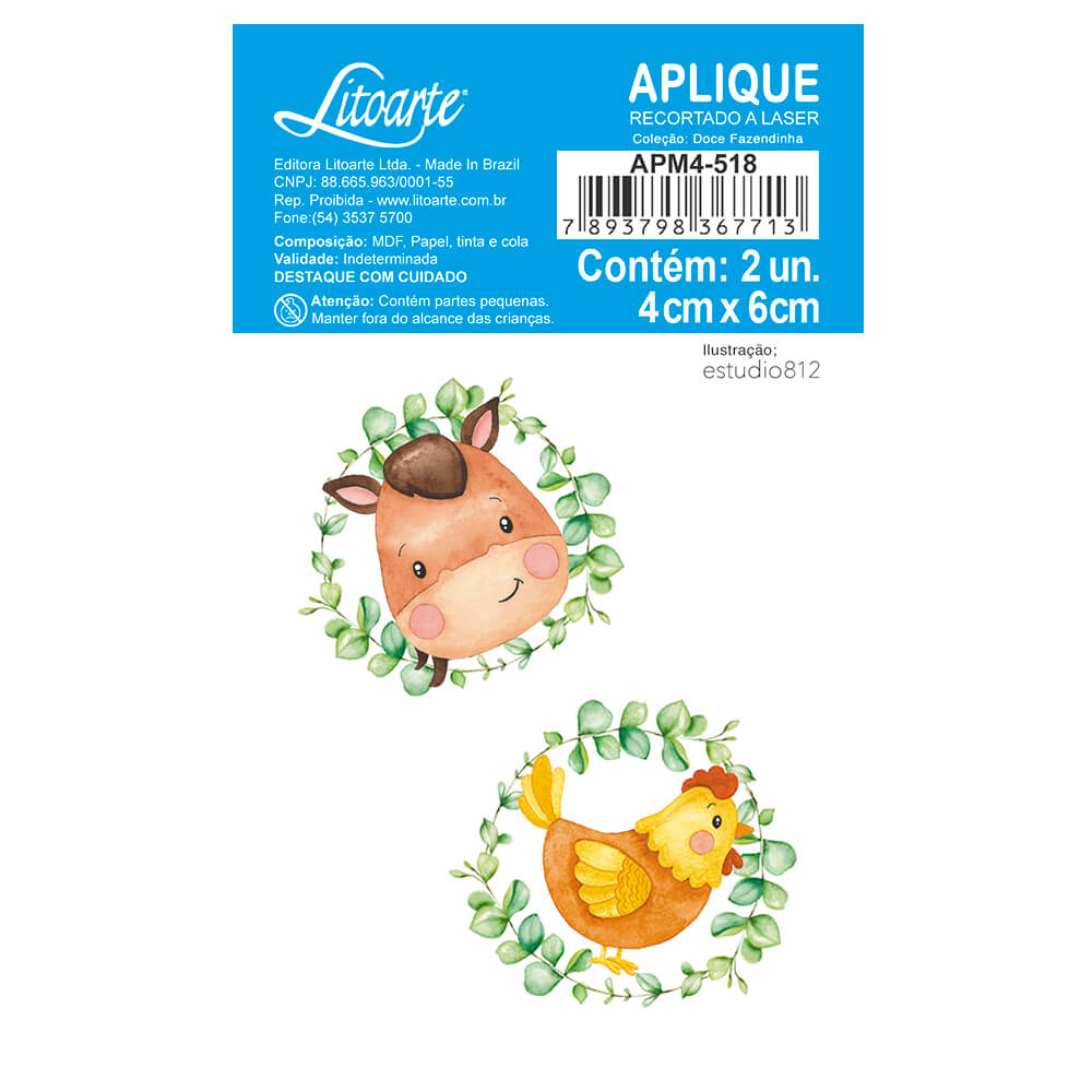 Aplique Litoarte APM4-518 4cm Doce Fazendinha Cavalo e Galinha - Palácio da Arte