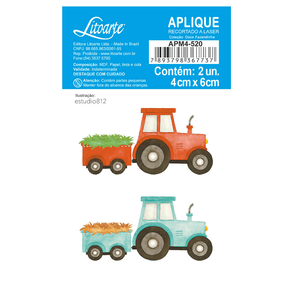 Aplique Litoarte APM4-520 4cm Doce Fazendinha Tratores - Palácio da Arte