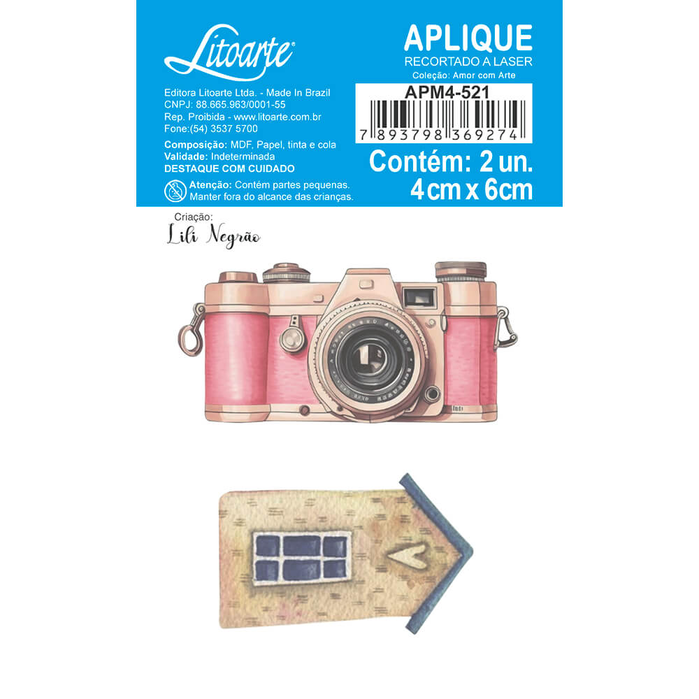 Aplique Litoarte APM4-521 4cm Câmera Fotográfica Amor com Arte - Palácio da Arte