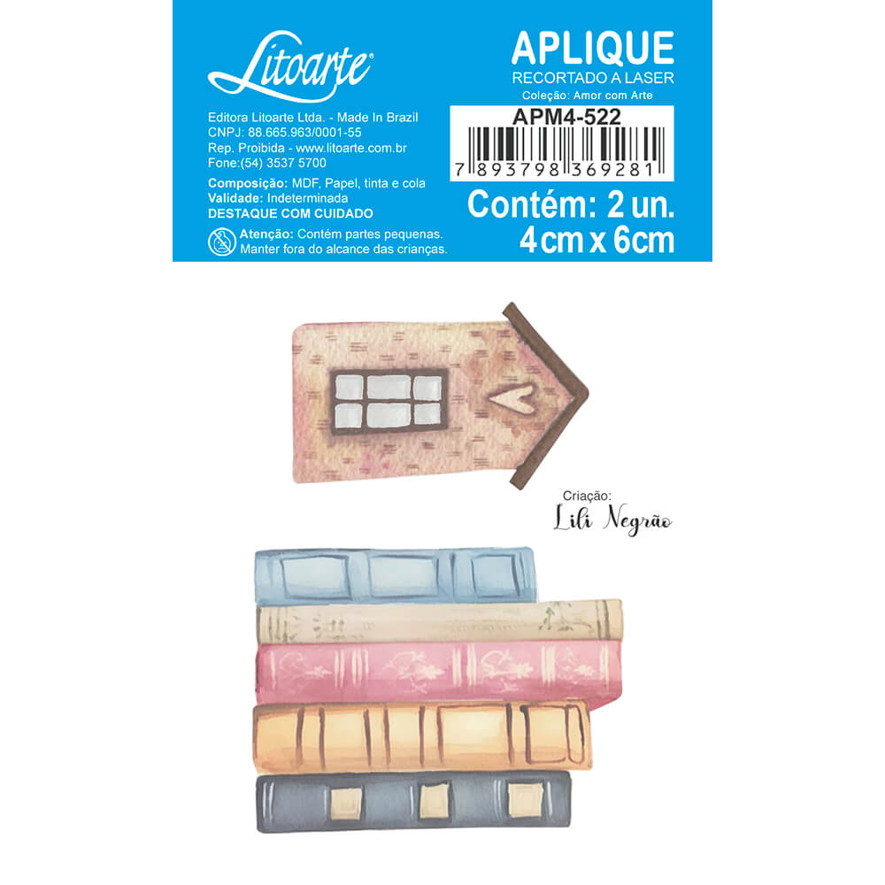 Aplique Litoarte APM4-522 4cm Livros com Casa Amor com Arte - Palácio da Arte