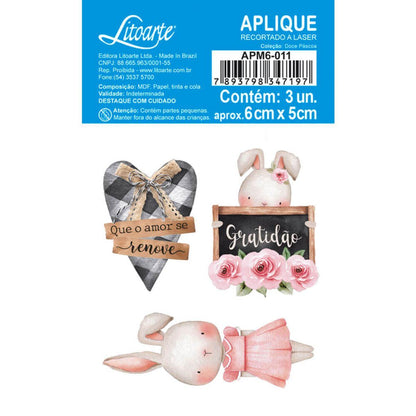 Aplique Litoarte APM6-011 6cm Coelhinha 3 peças - Palácio da Arte