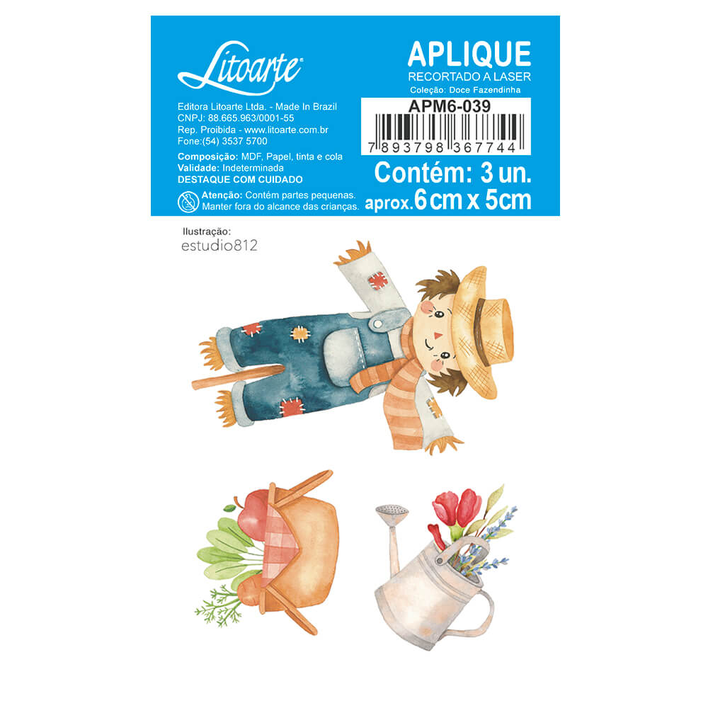 Aplique Litoarte APM6-039 6cm Doce Fazendinha Espantalho - Palácio da Arte