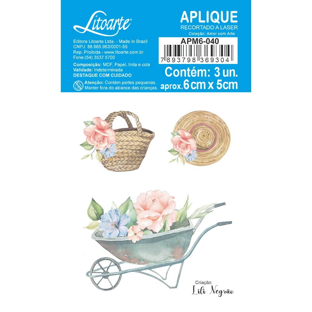 Aplique Litoarte APM6-040 6cm Carrinho de Mão Amor com Arte - Palácio da Arte