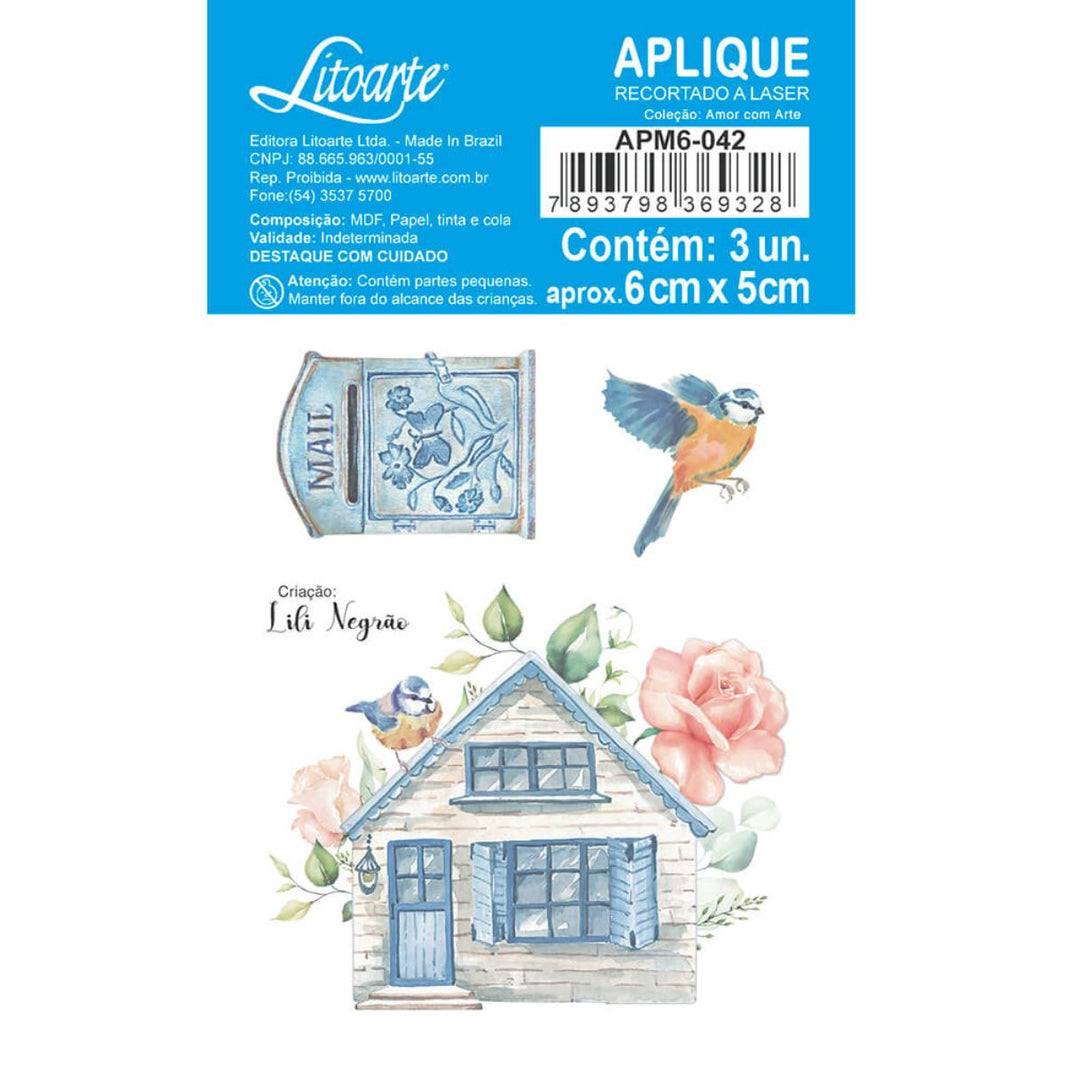 Aplique Litoarte APM6-042 6cm Casinha com Pássaro Amor com Arte - Palácio da Arte