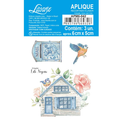 Aplique Litoarte APM6-042 6cm Casinha com Pássaro Amor com Arte - Palácio da Arte
