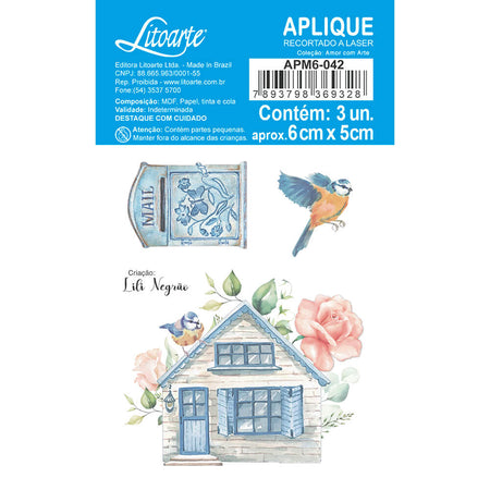 Aplique Litoarte APM6-042 6cm Casinha com Pássaro Amor com Arte - Palácio da Arte