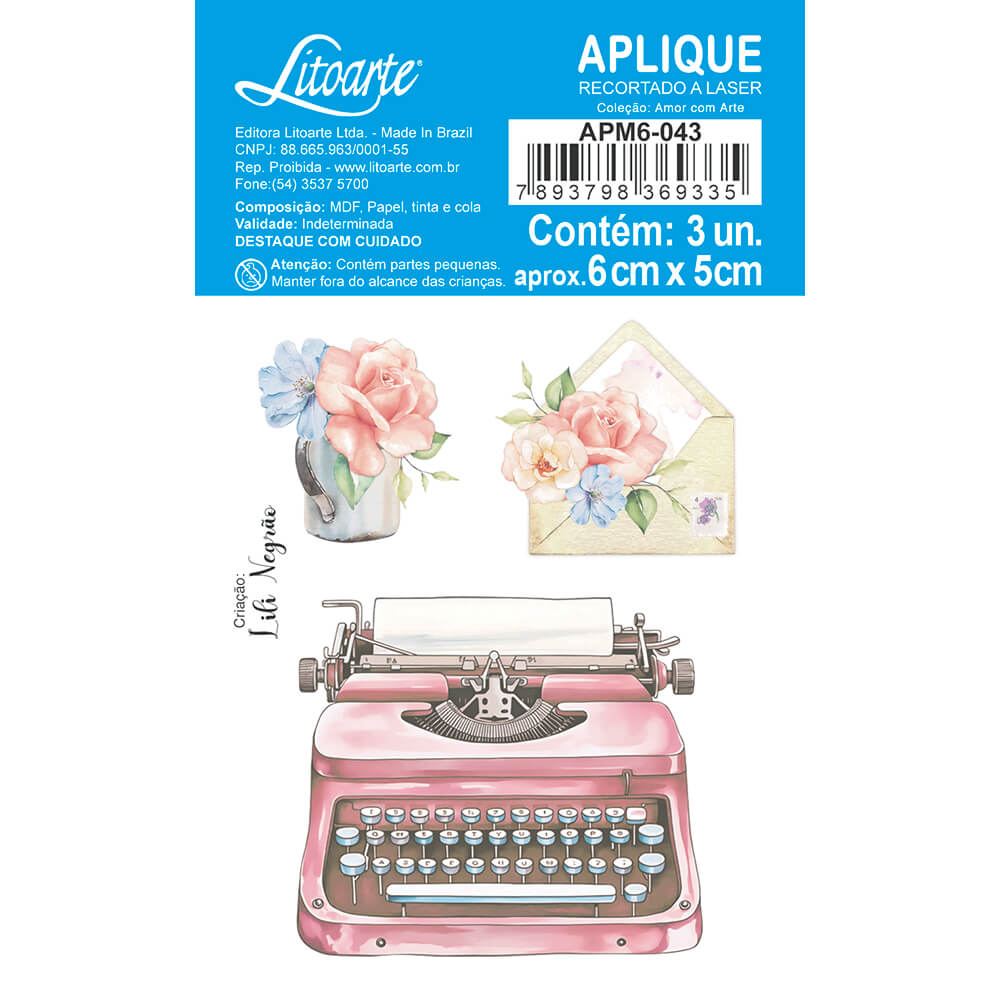 Aplique Litoarte APM6-043 6cm Máquina de Escrever Amor com Arte - Palácio da Arte