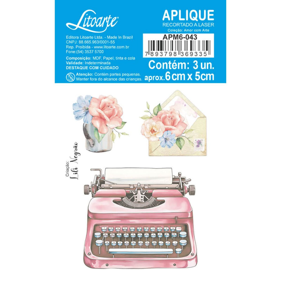 Aplique Litoarte APM6-043 6cm Máquina de Escrever Amor com Arte - Palácio da Arte