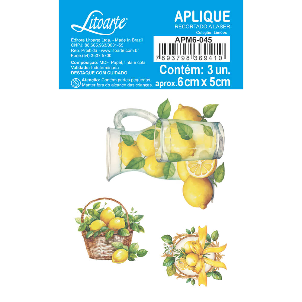 Aplique Litoarte APM6-045 6cm Limões Cesta Jarra com Suco - Palácio da Arte