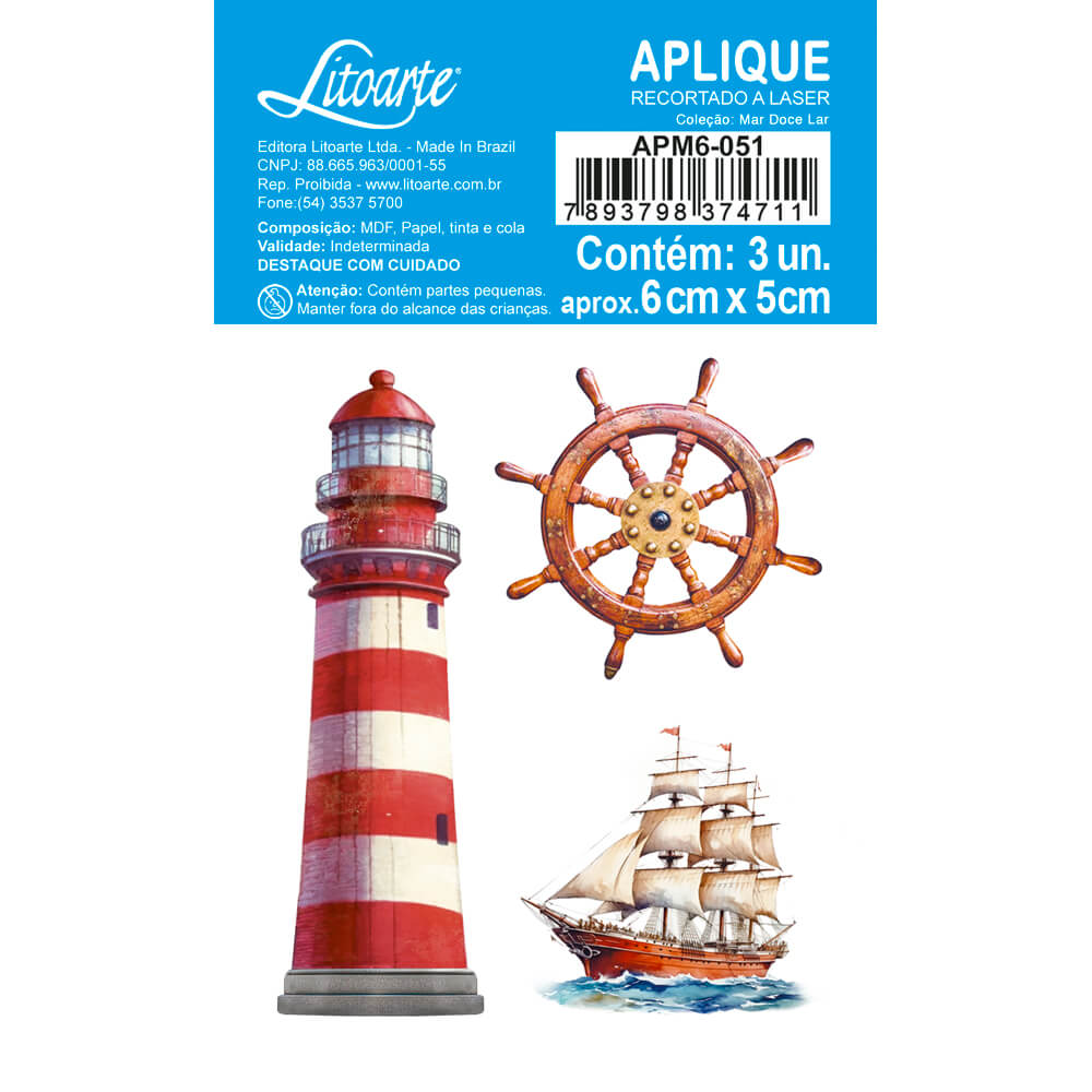 Aplique Litoarte APM6-051 6cm Farol Barco e Boia Mar Doce Lar - Palácio da Arte