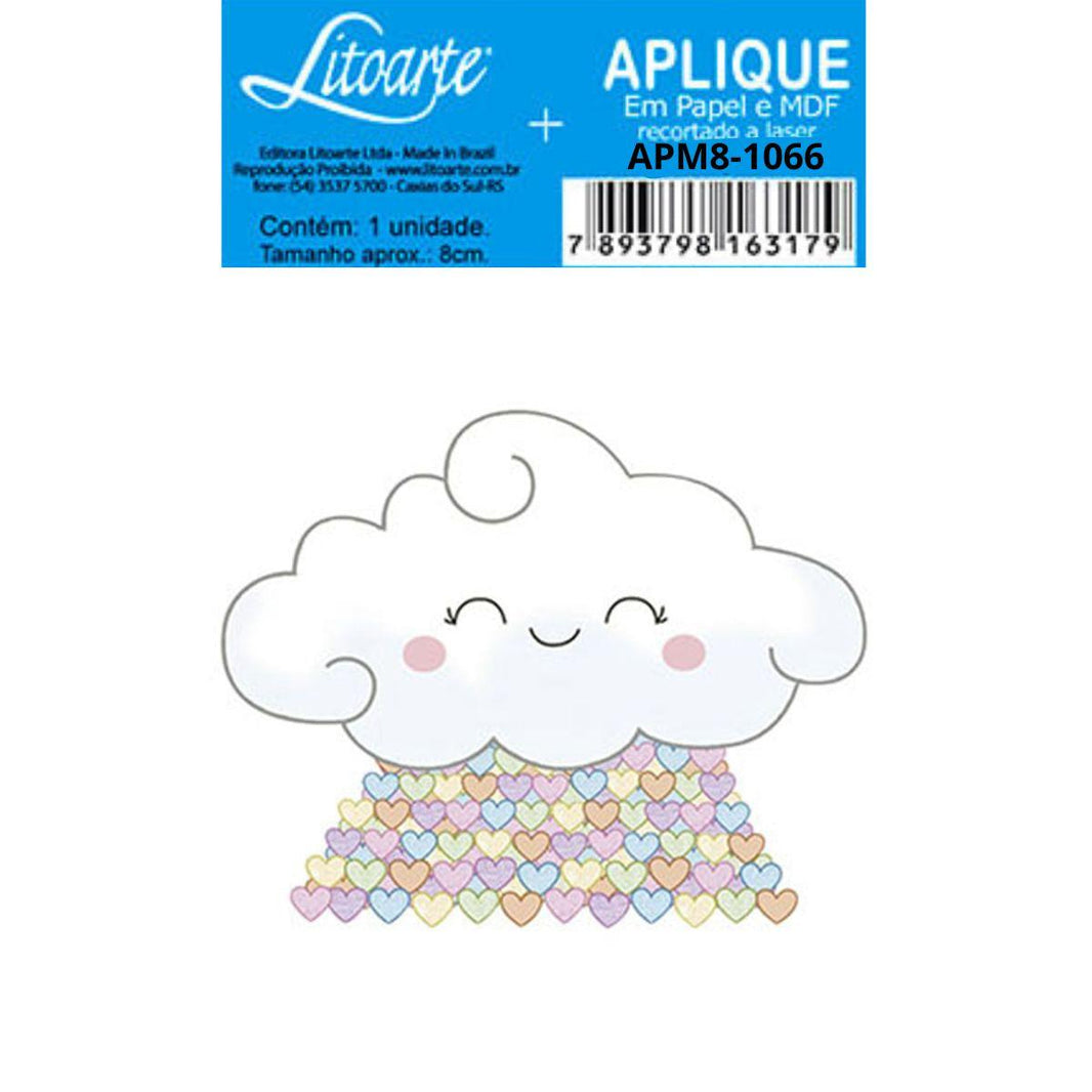 Aplique Litoarte APM8-1066 8cm Nuvem e Chuva de Corações - Palácio da Arte