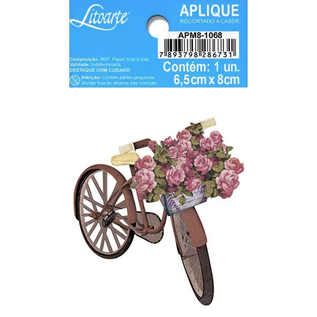 Aplique Litoarte APM8-1068 8cm Bicicleta com Rosas - Palácio da Arte