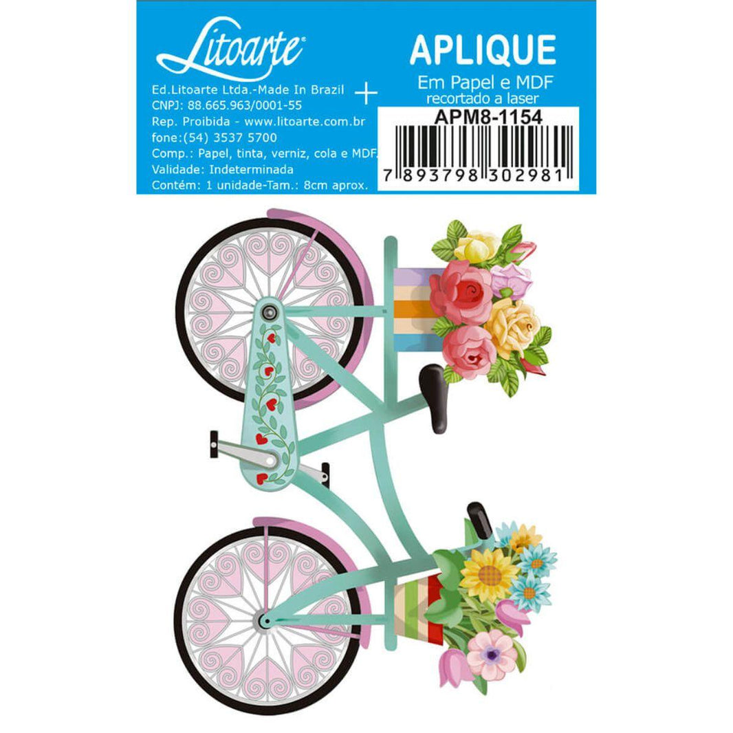 Aplique Litoarte APM8-1154 8cm Bicicleta com Flores - Palácio da Arte