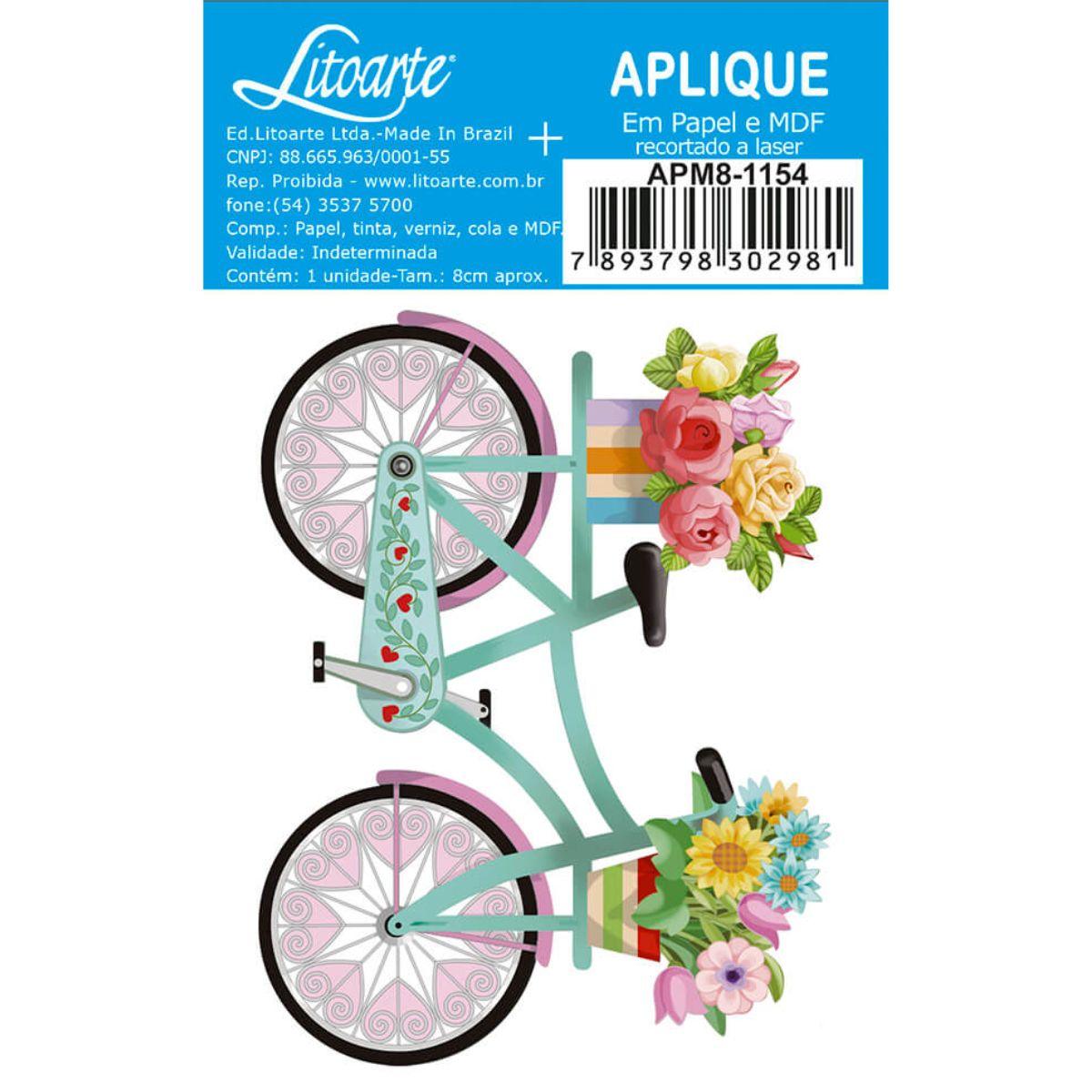 Aplique Litoarte APM8-1154 8cm Bicicleta com Flores - Palácio da Arte