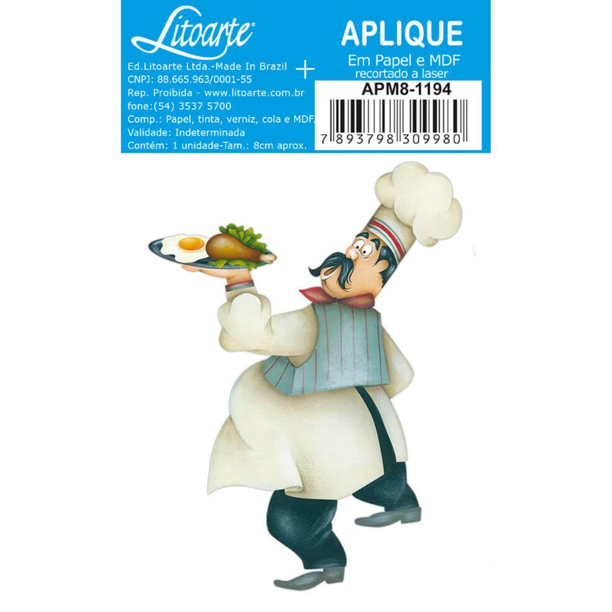 Aplique Litoarte APM8-1194 8cm Cozinheiro com Comida - Palácio da Arte