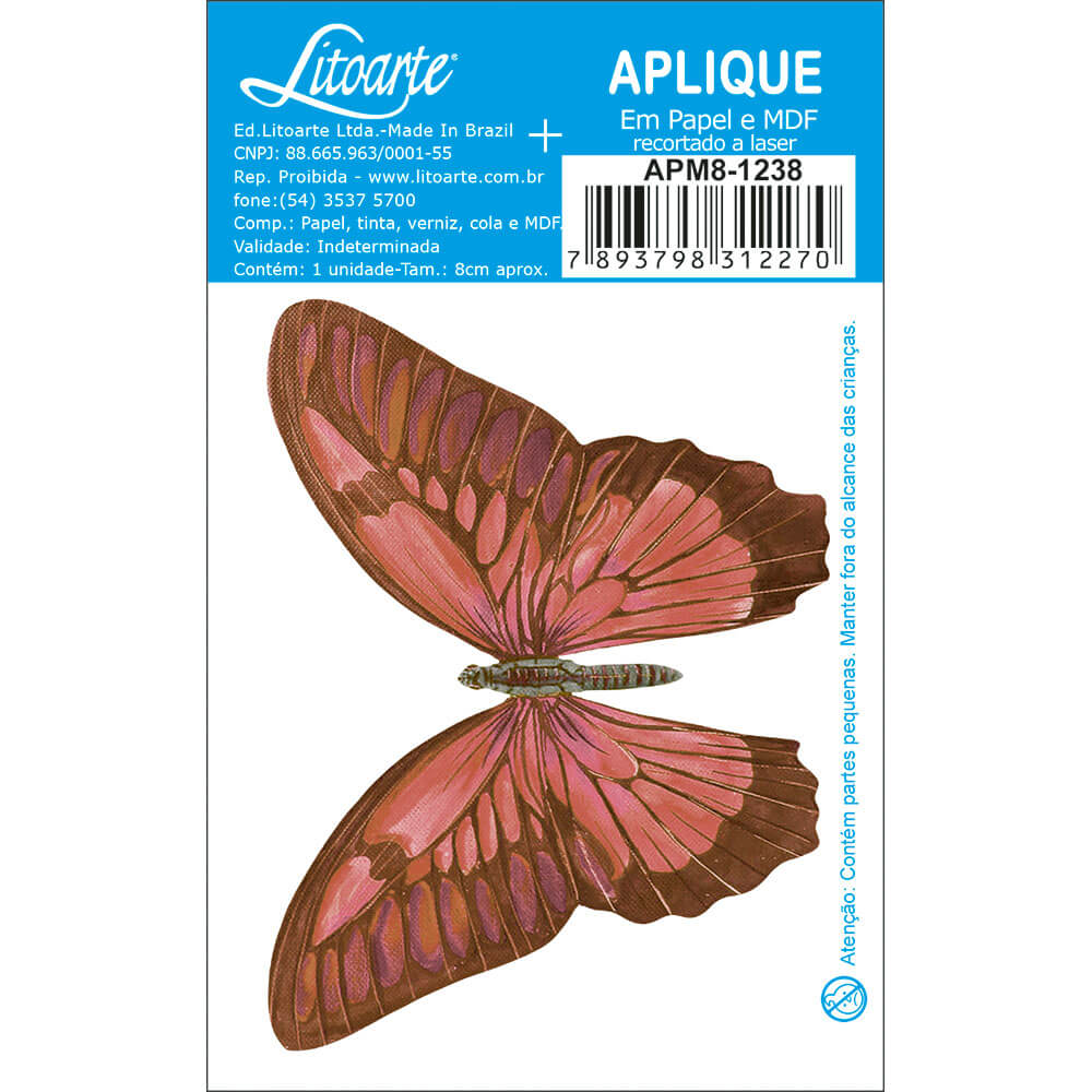 Aplique Litoarte APM8-1238 8cm Borboleta Tons de Marrom - Palácio da Arte