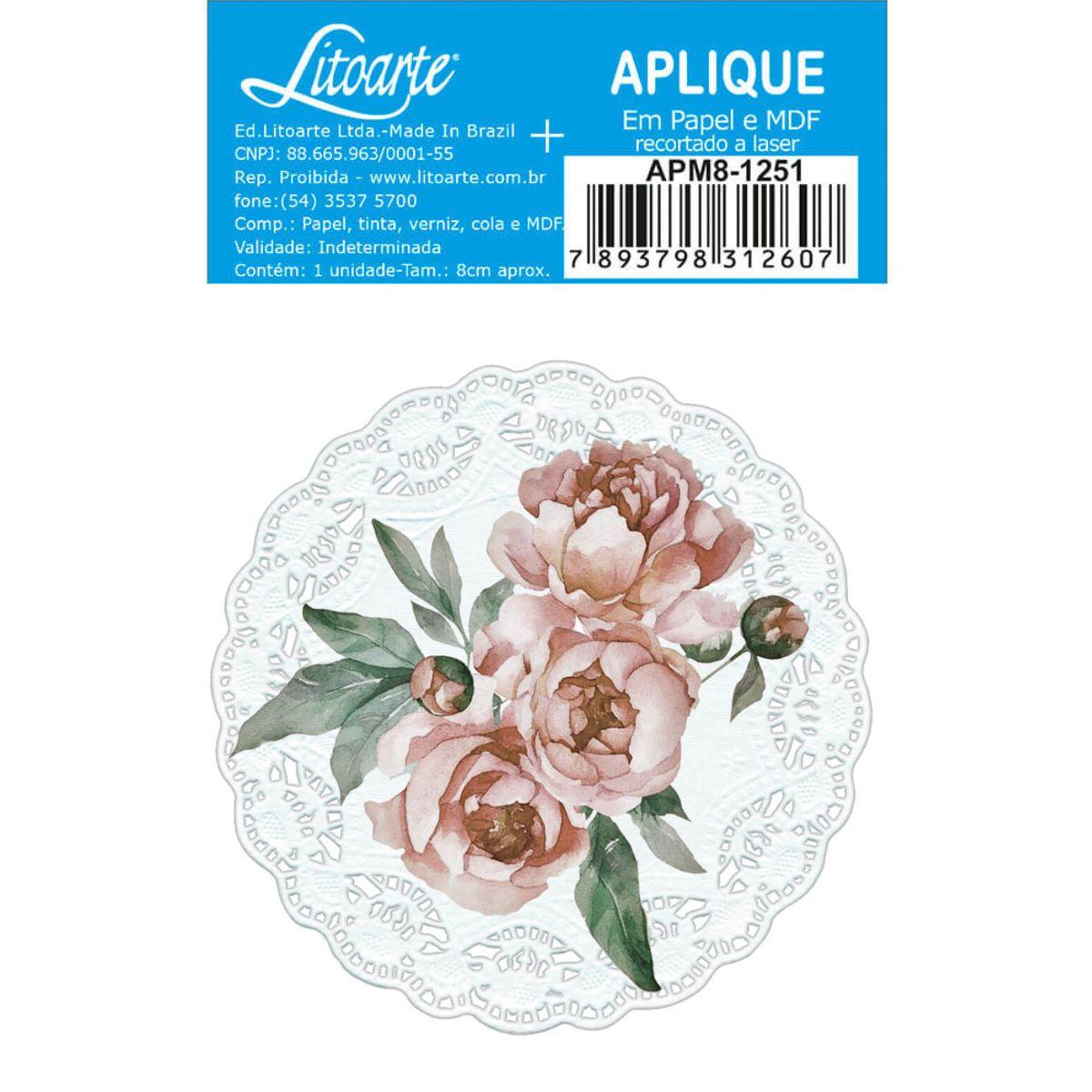 Aplique Litoarte APM8-1251 8cm Guardanapo Flores - Palácio da Arte