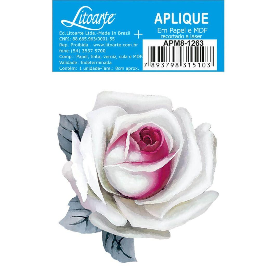 Aplique Litoarte APM8-1263 8cm Rosa Branca - Palácio da Arte