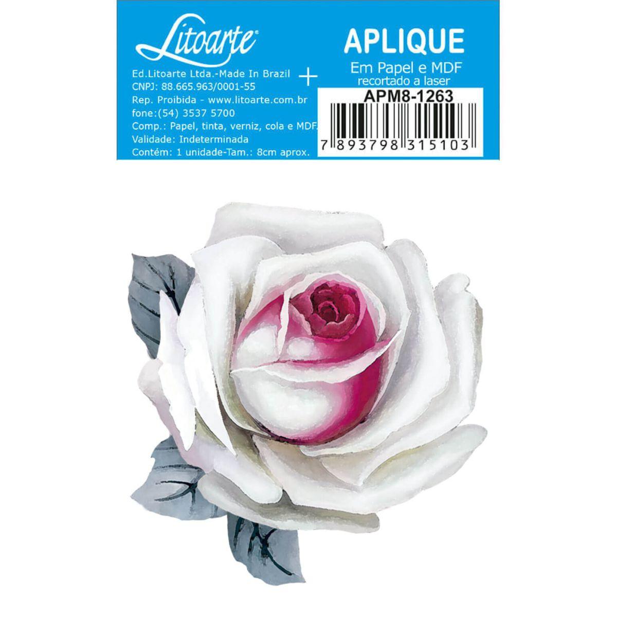 Aplique Litoarte APM8-1263 8cm Rosa Branca - Palácio da Arte