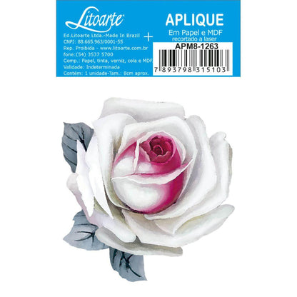 Aplique Litoarte APM8-1263 8cm Rosa Branca - Palácio da Arte