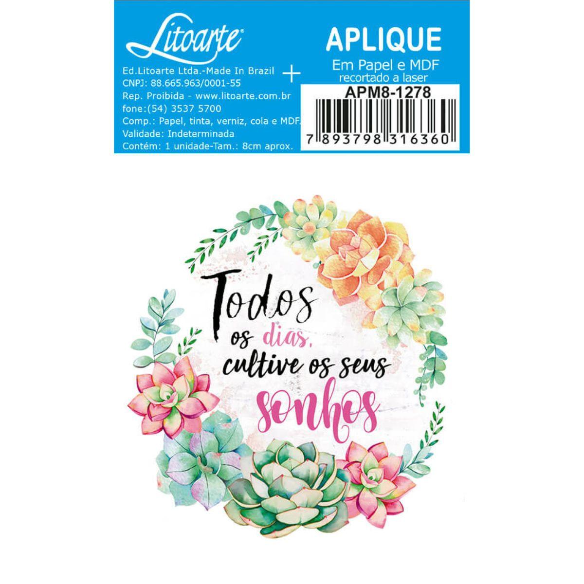 Aplique Litoarte APM8-1278 8cm Cactos Frase - Palácio da Arte