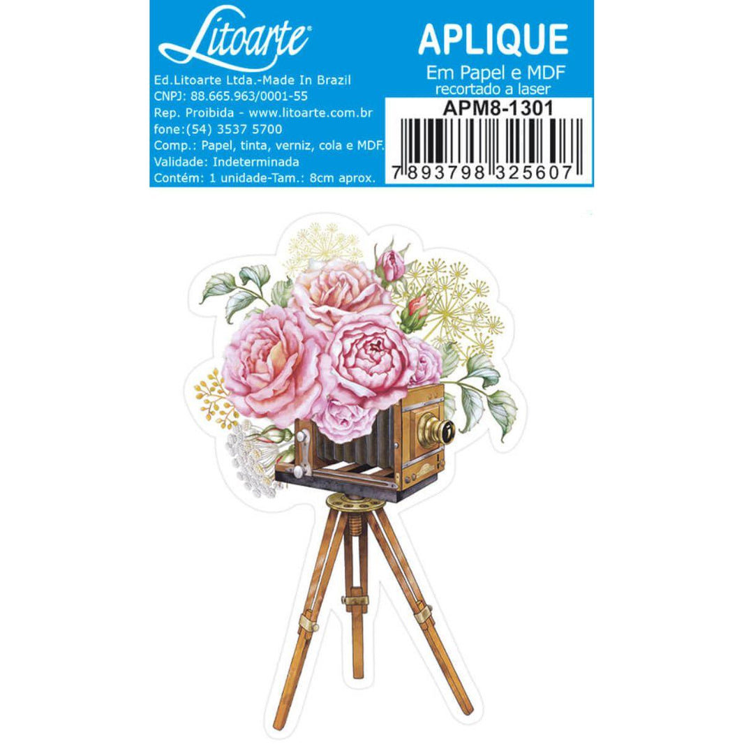 Aplique Litoarte APM8-1301 8cm Camera Fotografica e Flores - Palácio da Arte