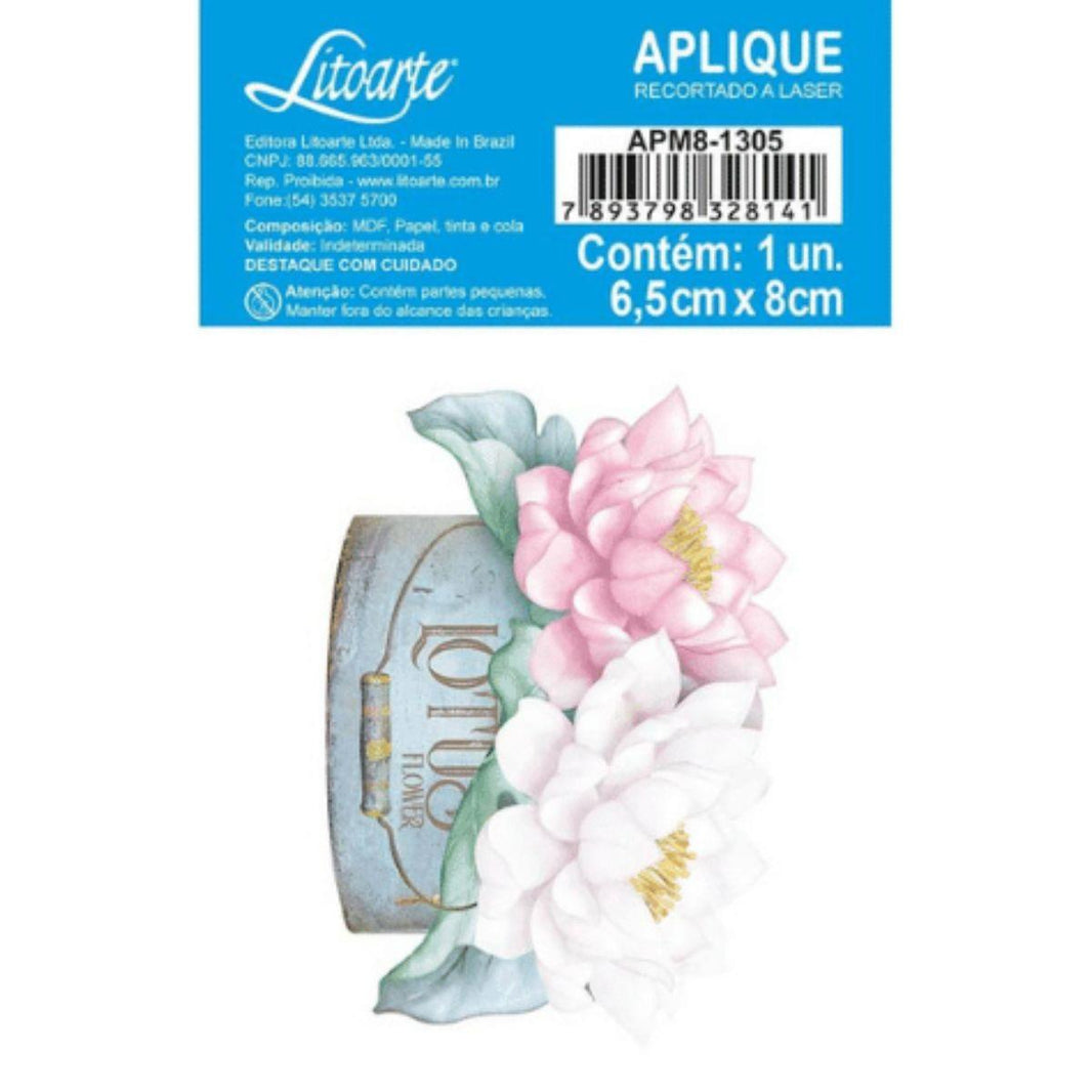 Aplique Litoarte APM8-1305 8cm Flores de Lótus na Lata - Palácio da Arte