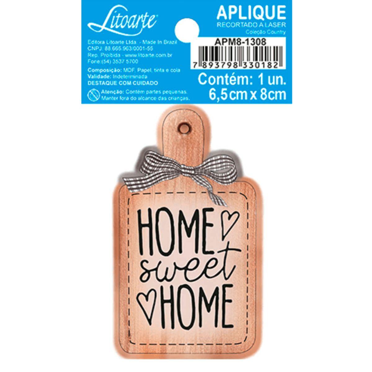 Aplique Litoarte APM8-1308 8cm Country Tábua de Corte Home Sweet Home - Palácio da Arte