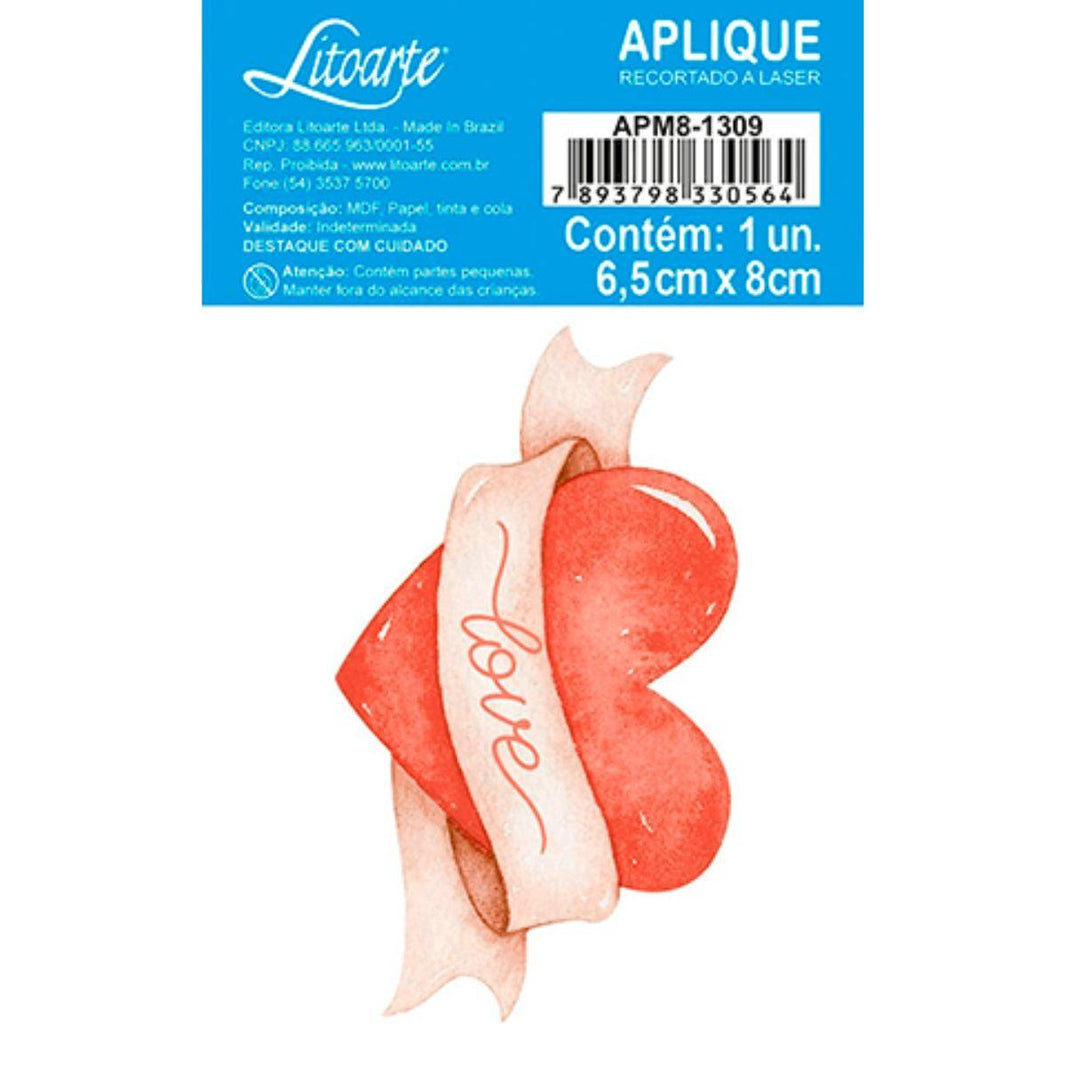Aplique Litoarte APM8-1309 8cm Amor Aquarela Coração Love - Palácio da Arte