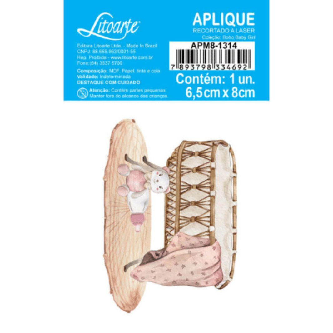 Aplique Litoarte APM8-1314 8cm Boho Baby Girl Berço Rosa - Palácio da Arte