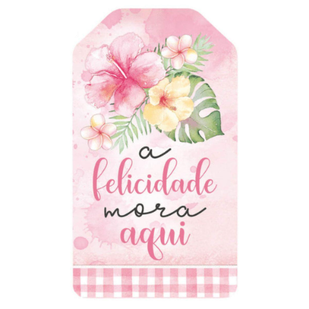 Aplique Litoarte APM8-1318 8cm A Felicidade Mora Aqui Tag - Palácio da Arte