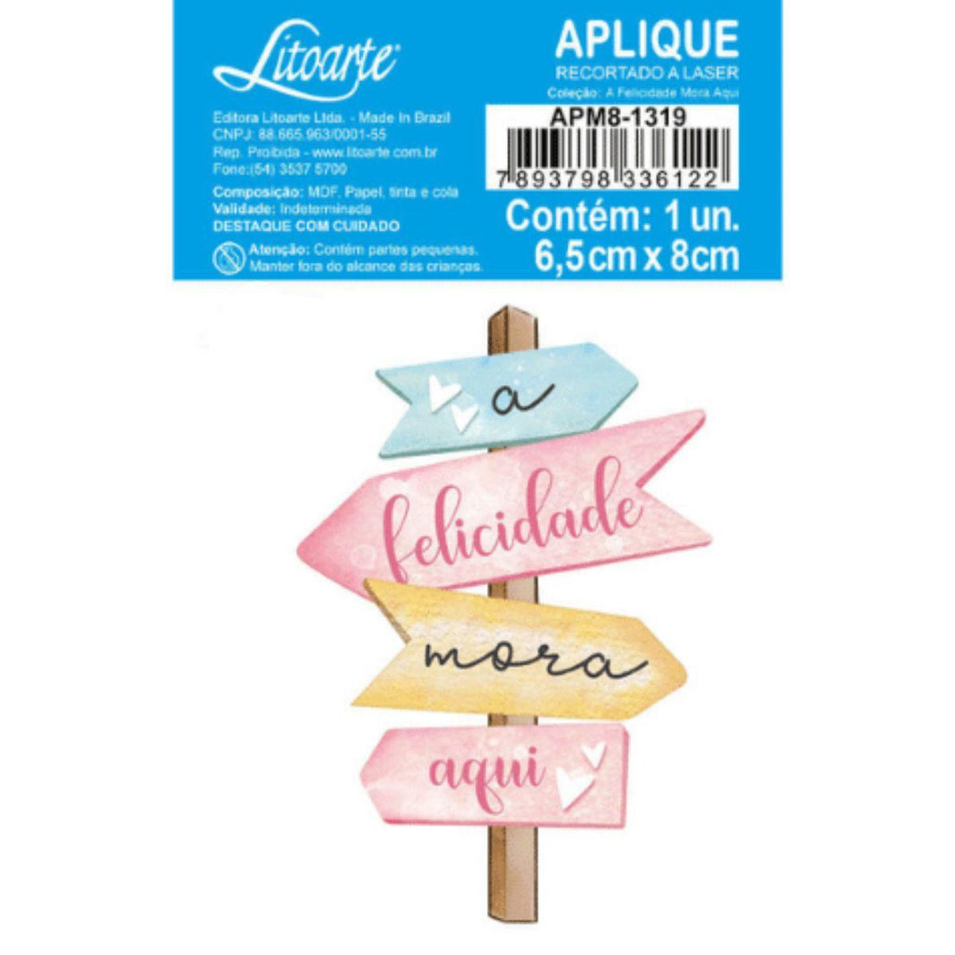Aplique Litoarte APM8-1319 8cm A Felicidade Mora Aqui Placa - Palácio da Arte