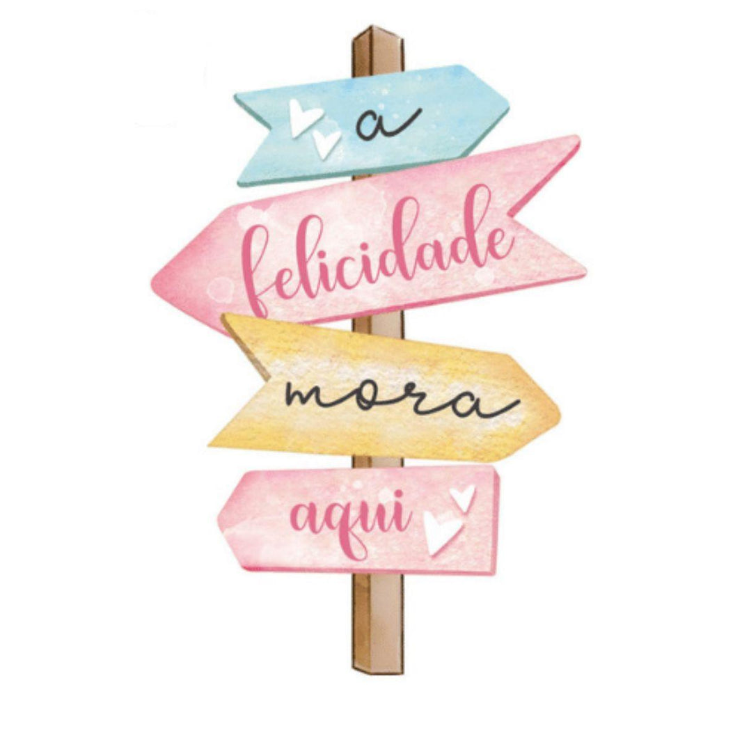 Aplique Litoarte APM8-1319 8cm A Felicidade Mora Aqui Placa - Palácio da Arte