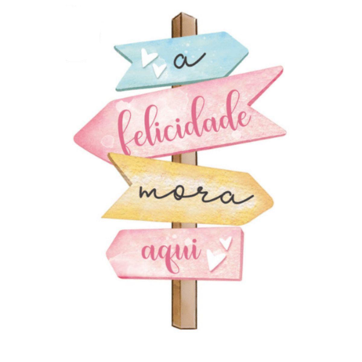 Aplique Litoarte APM8-1319 8cm A Felicidade Mora Aqui Placa - Palácio da Arte