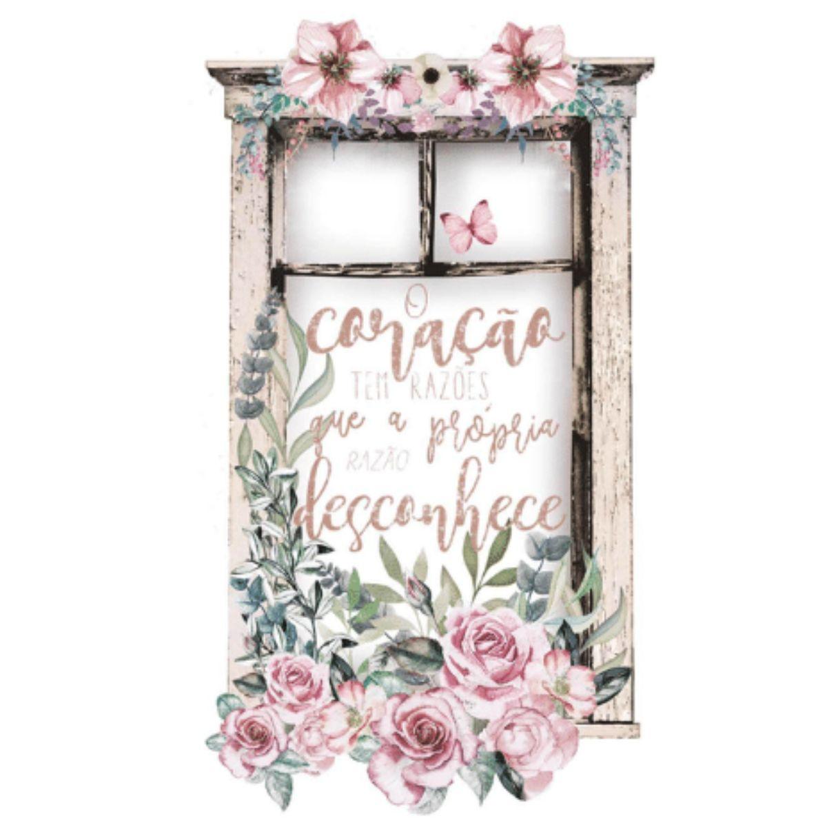 Aplique Litoarte APM8-1335 8cm Shabby Chic Janelas com Flores - Palácio da Arte