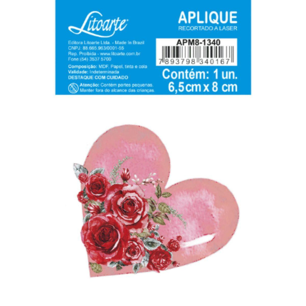 Aplique Litoarte APM8-1340 8cm Dia dos Namorados Red Roses Coração e Rosas - Palácio da Arte
