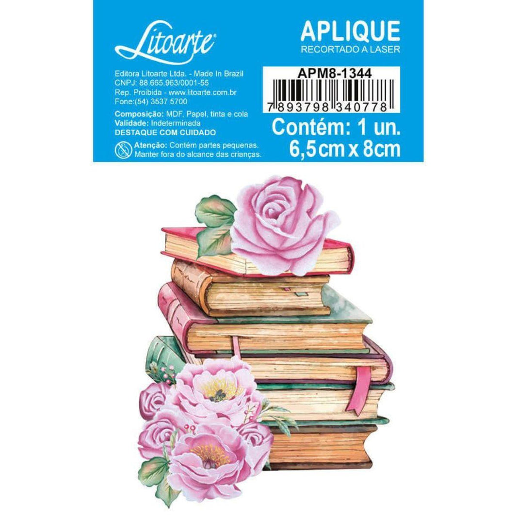 Aplique Litoarte APM8-1344 8cm Renascer Livros e Flores - Palácio da Arte