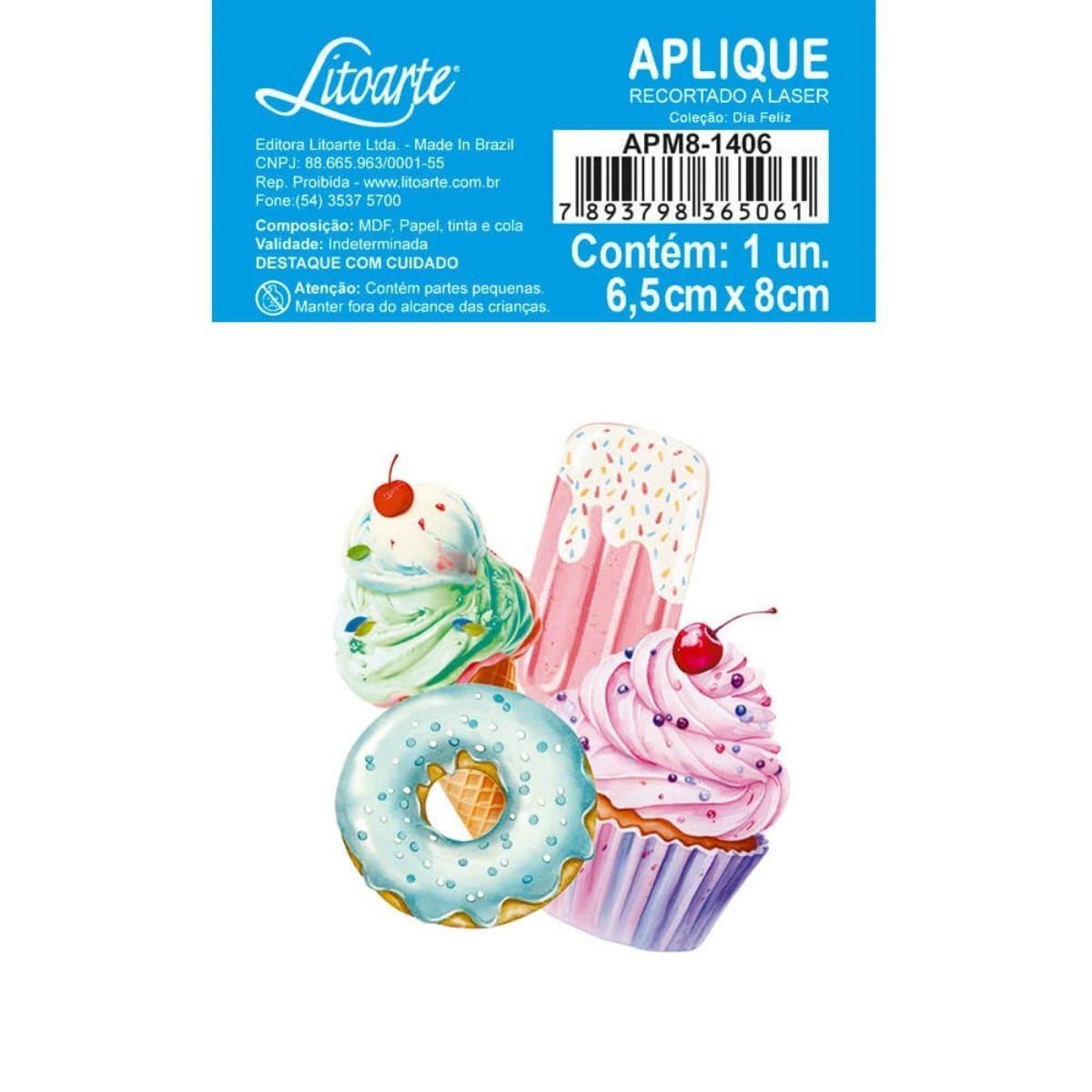 Aplique Litoarte APM8-1406 8cm Cupcakes e Picolé - Palácio da Arte